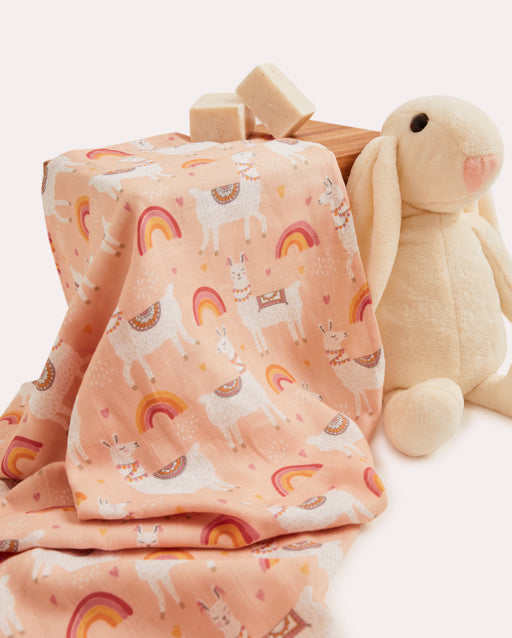 Pink Lama Muslin Baby Cloth - Pink - Ocoza