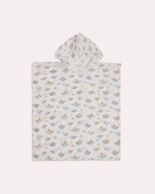 Whale Muslin Baby Poncho - White & Blue - Ocoza