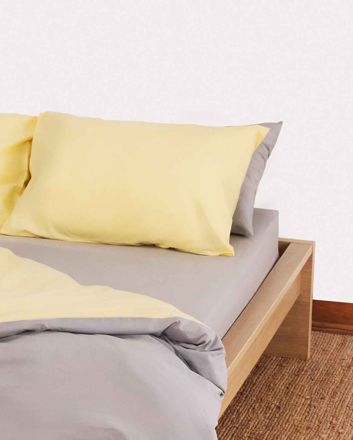 Reversible Percale Duvet Cover - Yellow & Dove Grey