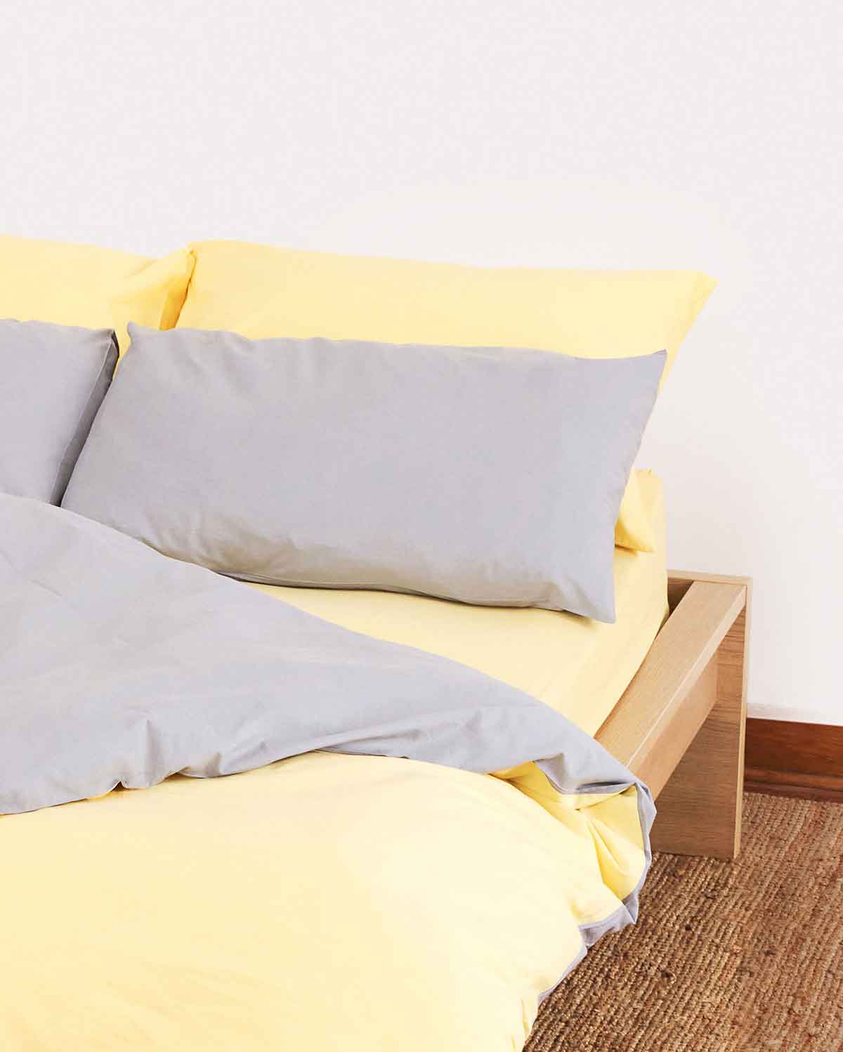 Reversible Percale Duvet Cover - Yellow & Dove Grey