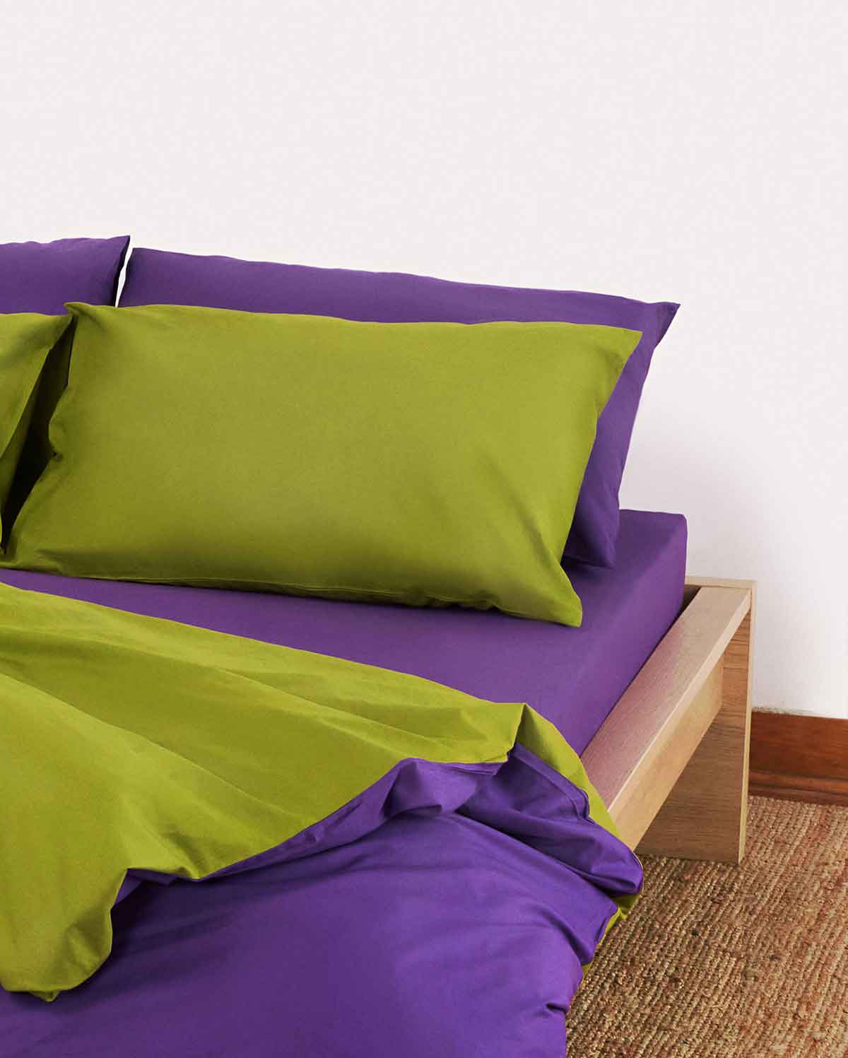 Reversible Percale Duvet Cover - Purple & Green