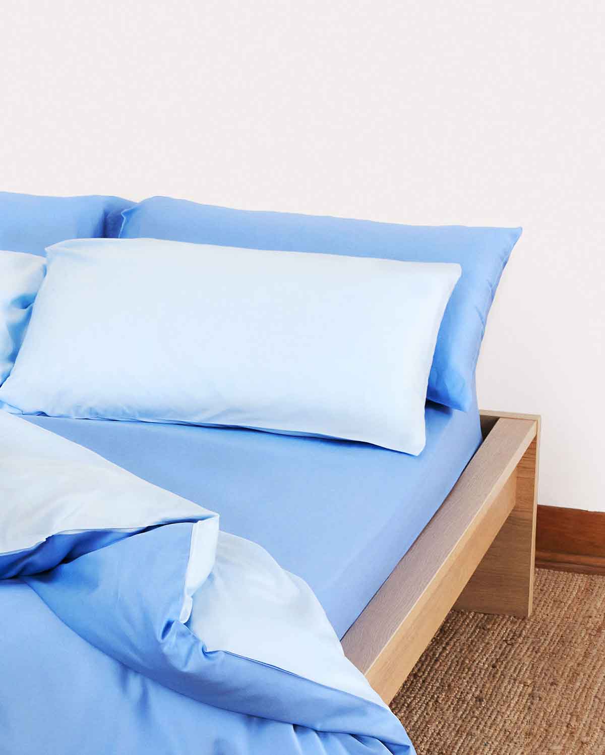 Reversible Percale Bedding Set - Blue & Baby Blue