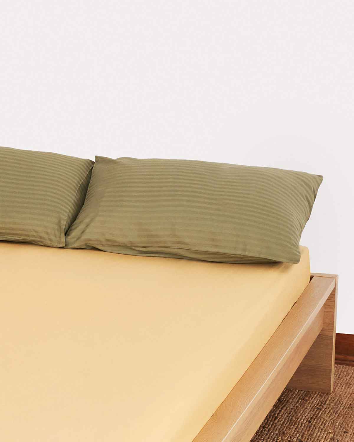 Sateen Stripe - Core Bedding Set - Oil Green & Gold