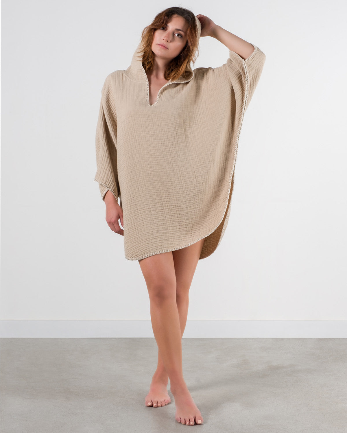 Cocoon Cotton Poncho-Beige