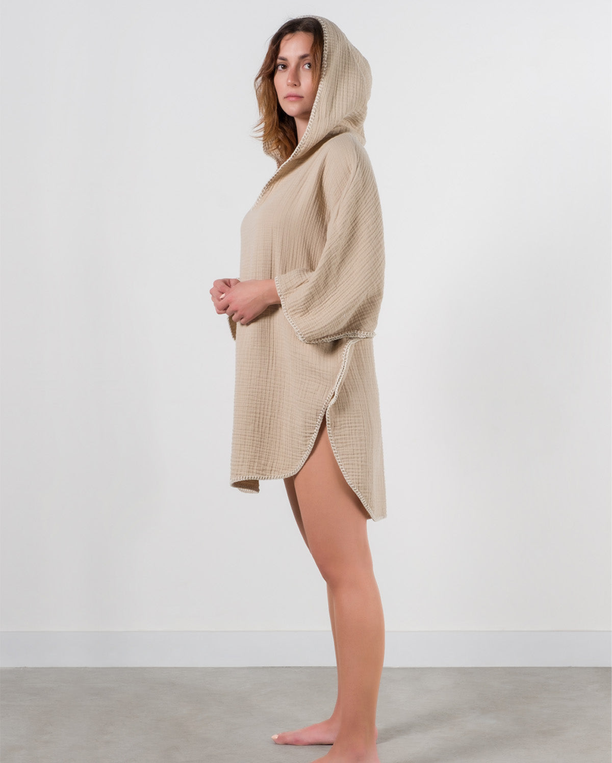 Cocoon Cotton Poncho-Beige