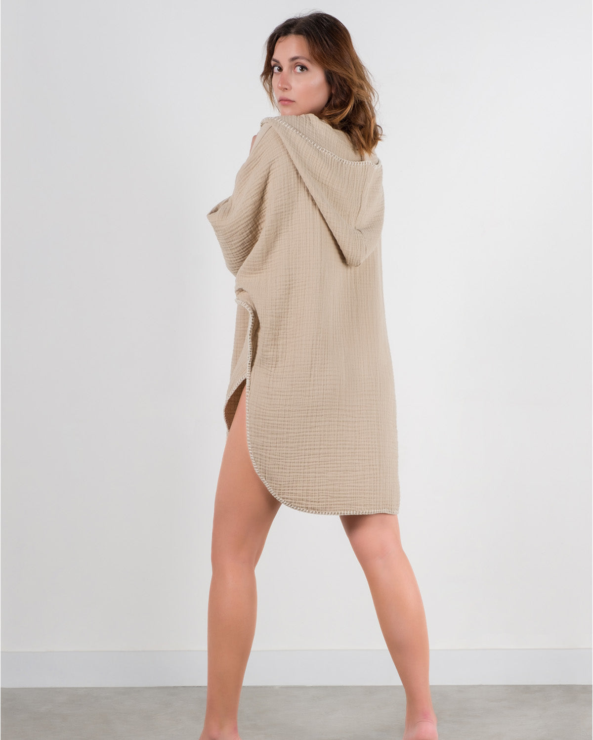 Cocoon Cotton Poncho-Beige