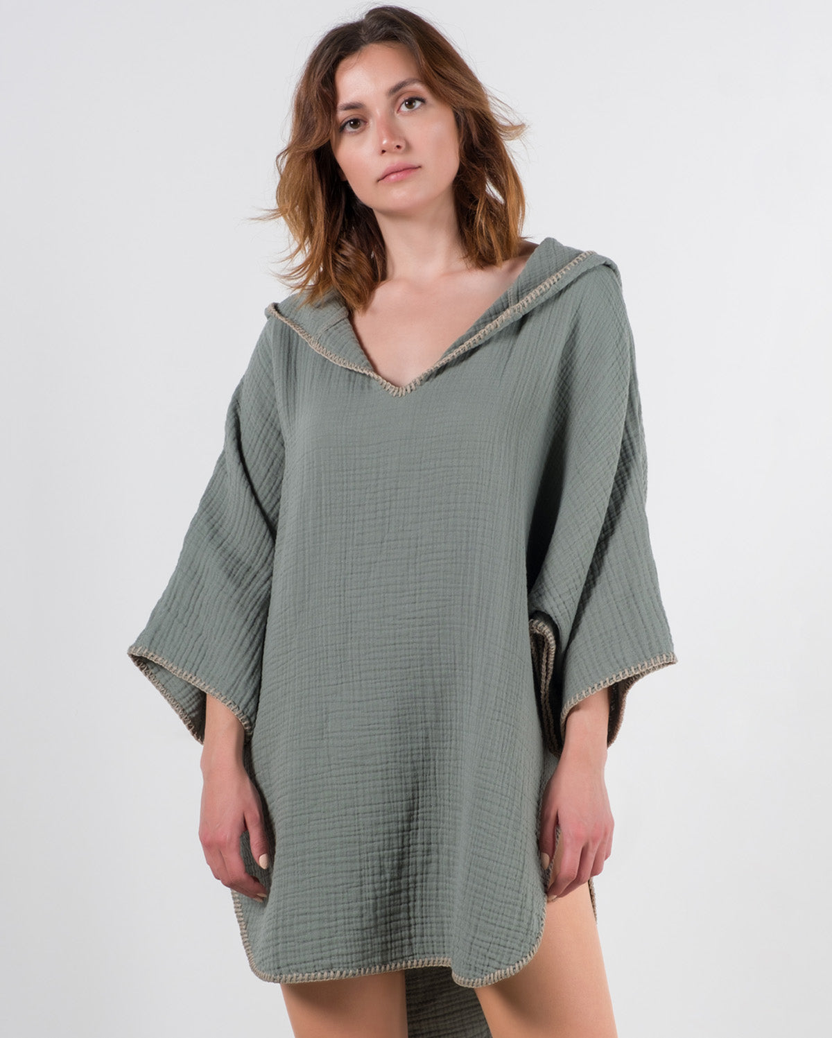 Cocoon Cotton Poncho-Green