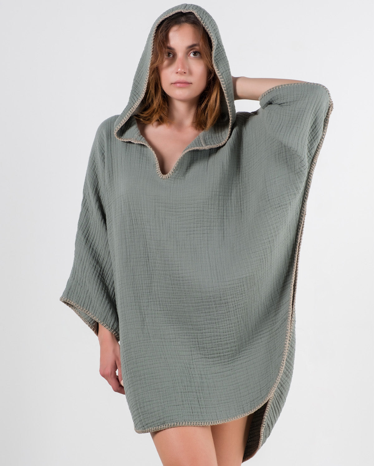 Cocoon Cotton Poncho-Green