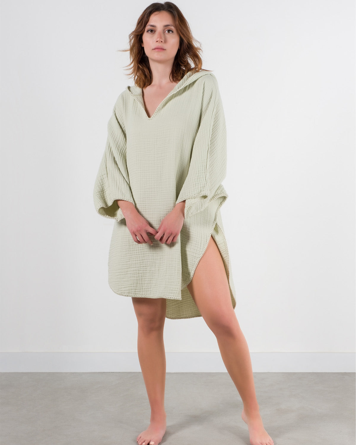 Cocoon Cotton Poncho-Light Green