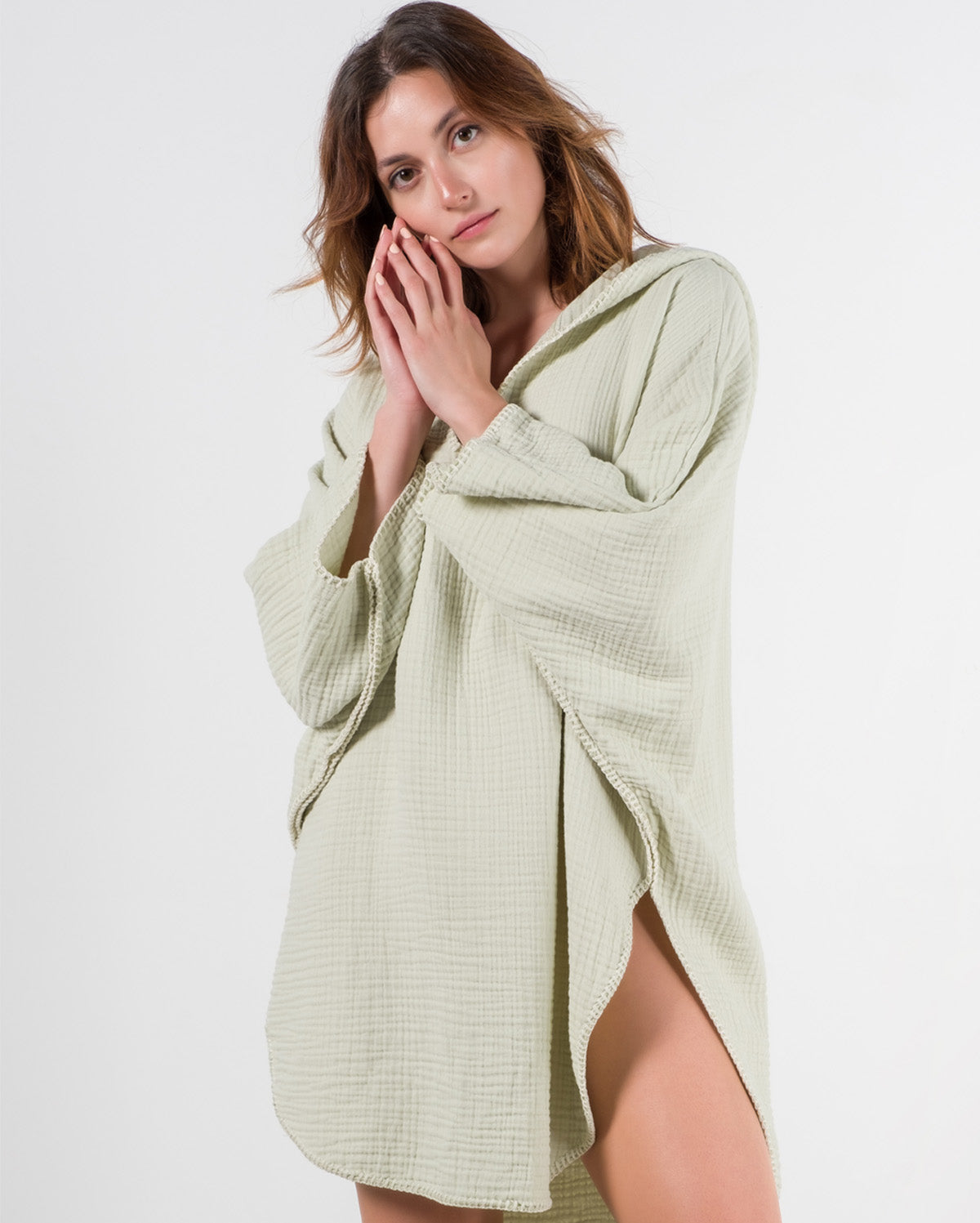 Cocoon Cotton Poncho-Light Green