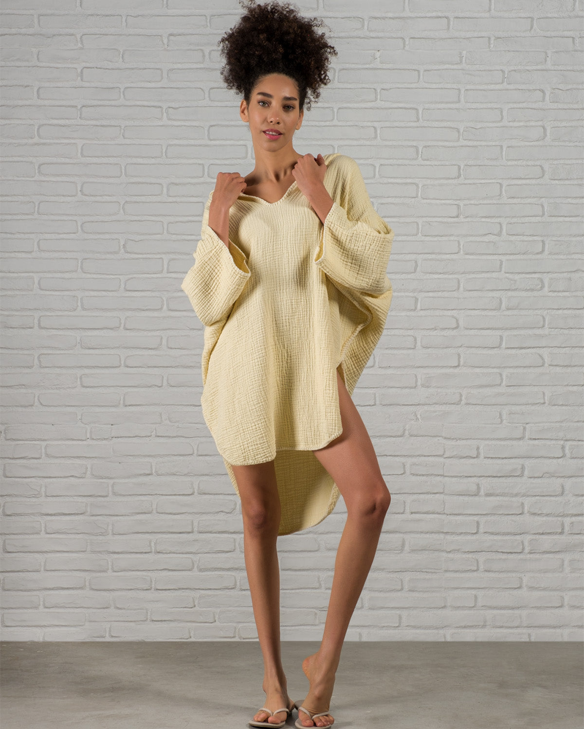 Cocoon Cotton Poncho-Yellow