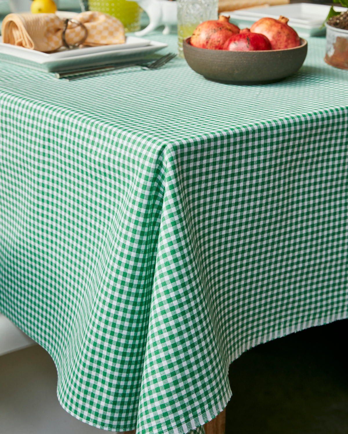 Checked Cotton Table Cloth - Green - Ocoza