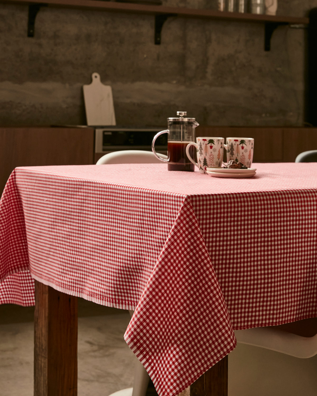 Checked Cotton Table Cloth - Red - Ocoza