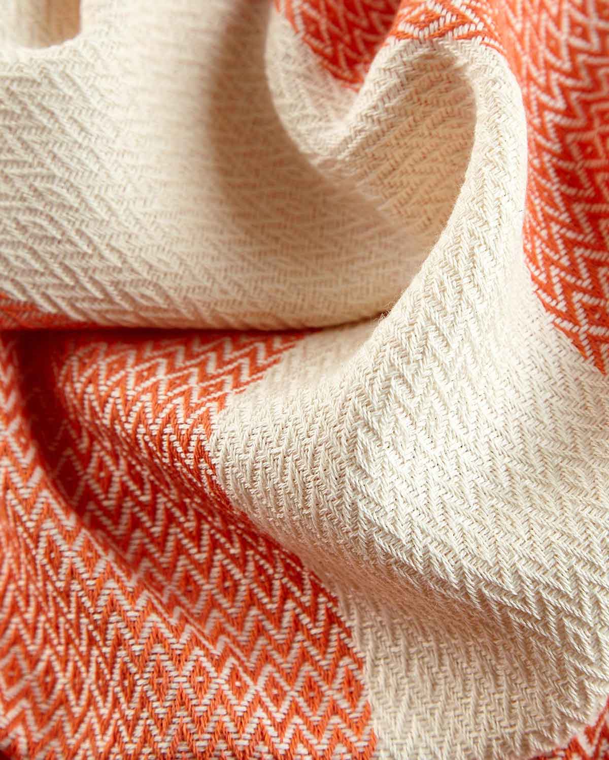 Cotton Peshtemal Towel-Orange & White