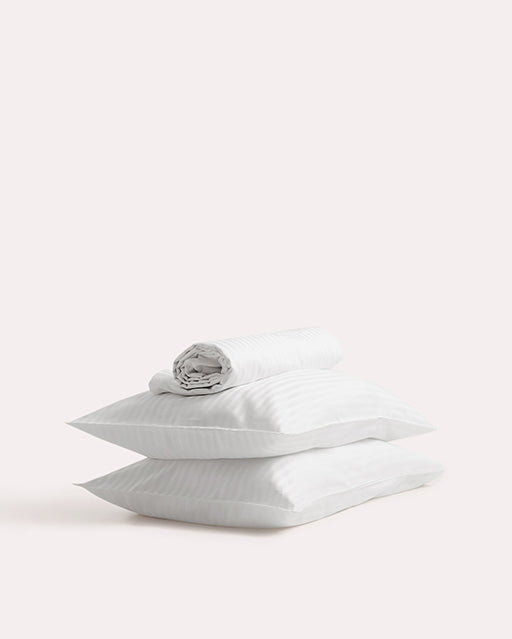 Sateen Stripe Flat Sheet Set - White - Ocoza