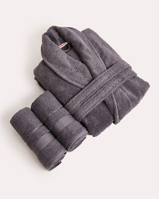 Spa Cotton Bathrobe Set 3 pcs - Dark Grey - Ocoza