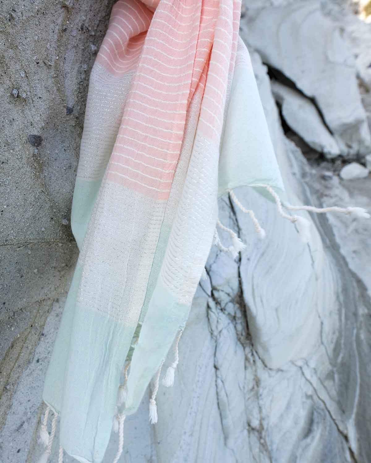 Lotus Cotton Peshtemal Towel - Pink & Mint