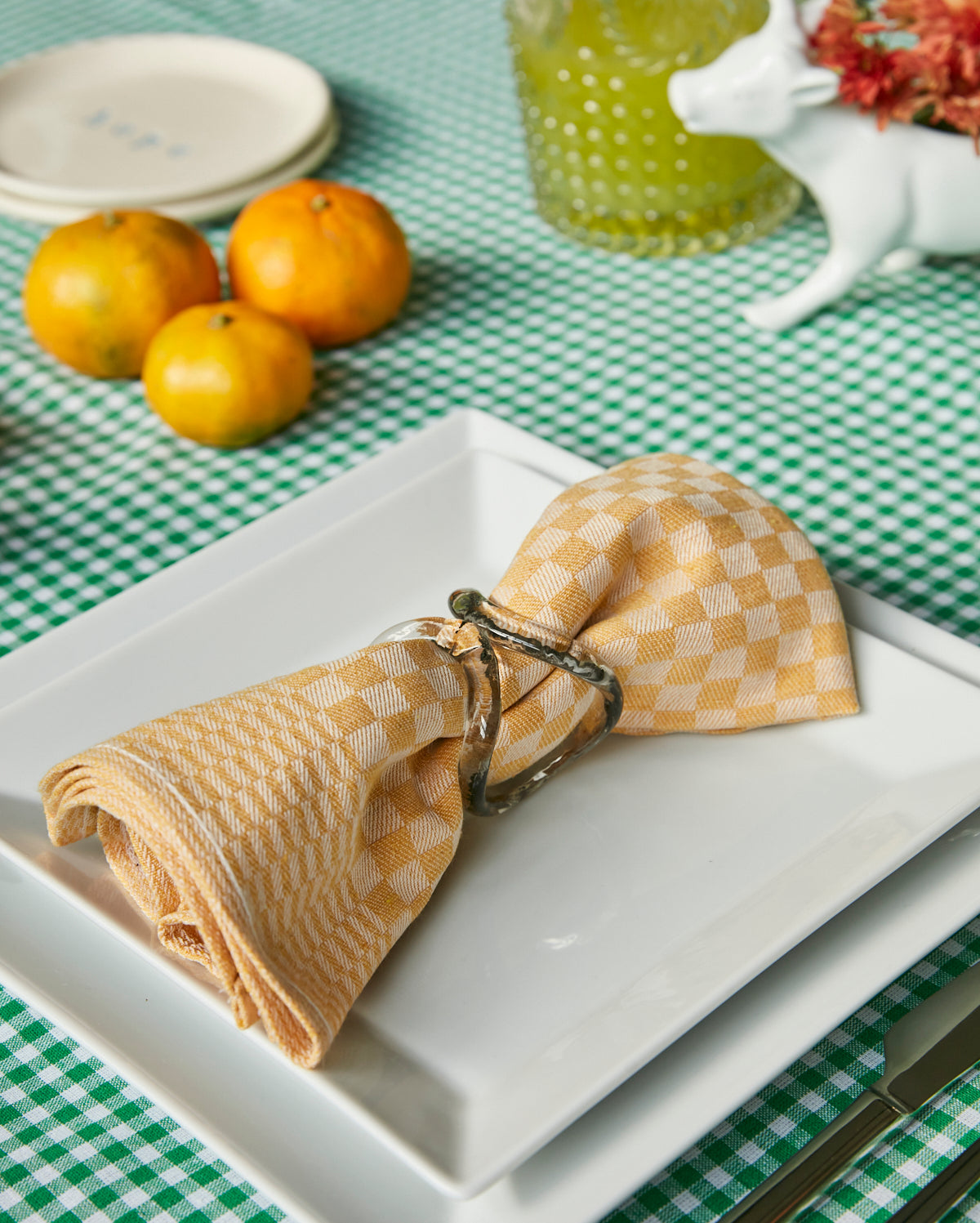 Gingham Cotton Tea Towel 6 pcs - Yellow - Ocoza