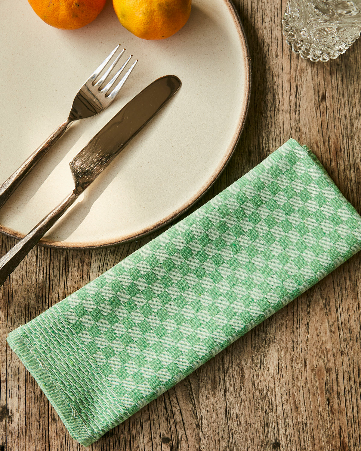 Gingham Cotton Tea Towel 6 pcs - Green - Ocoza