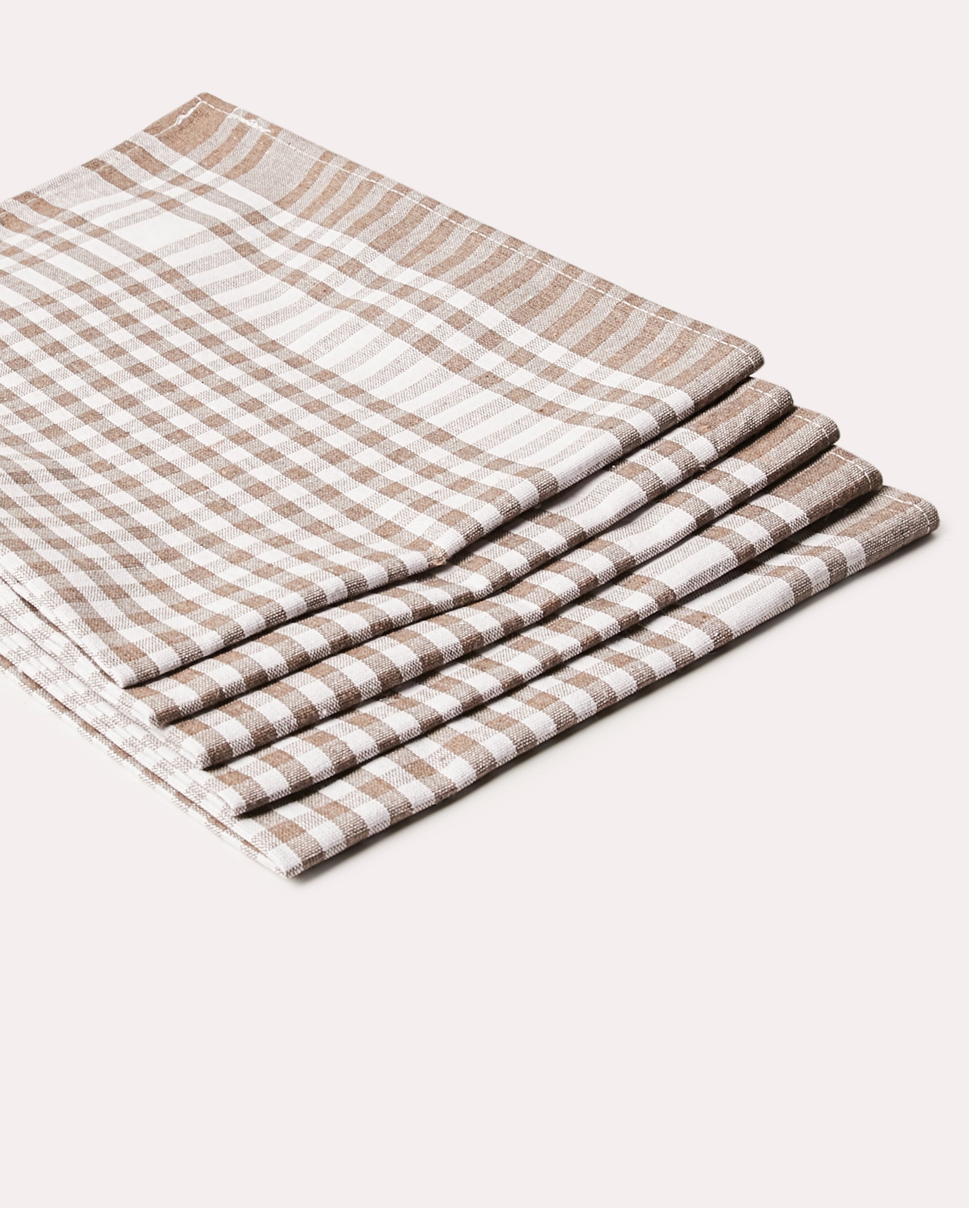 Checked Cotton Tea Towel 6 pcs - Brown - Ocoza