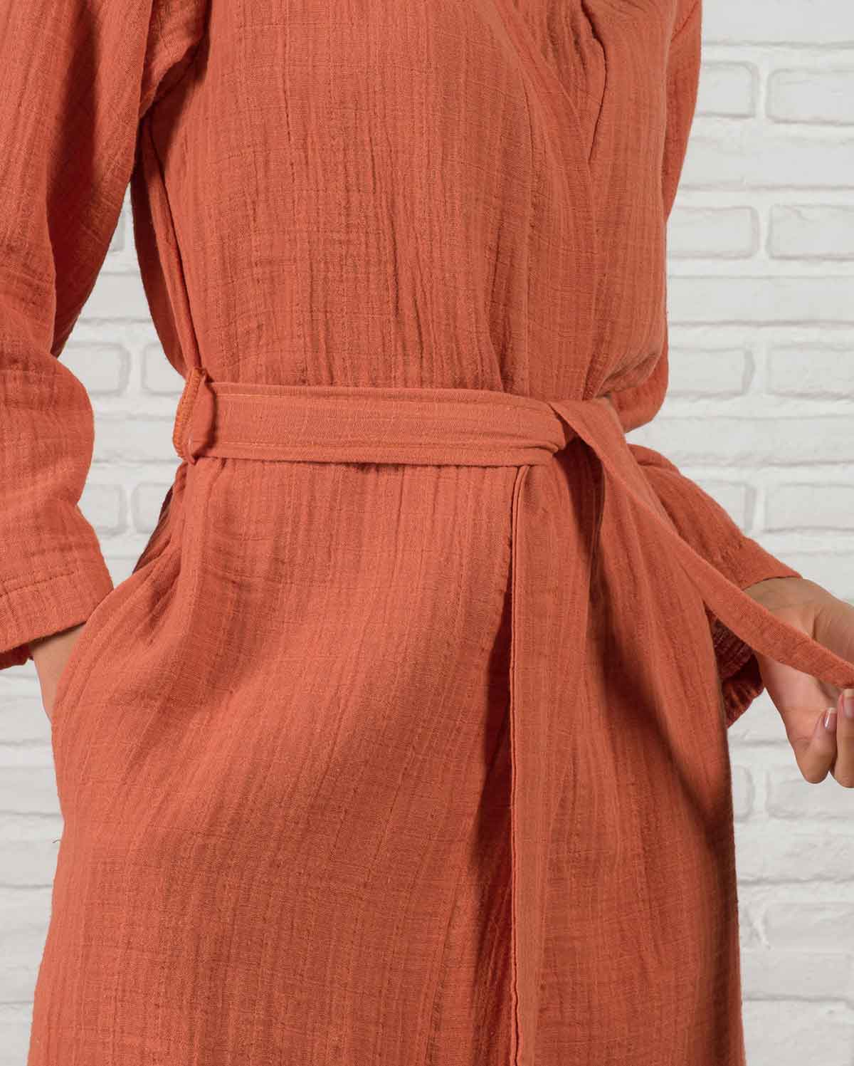 Muslin Cotton Bathrobe - Terracotta