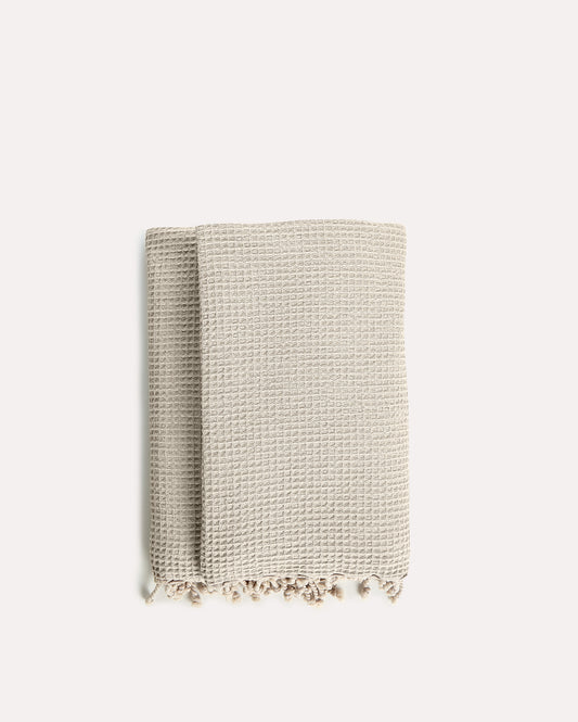 Waffle Cotton Blanket - Beige - Ocoza