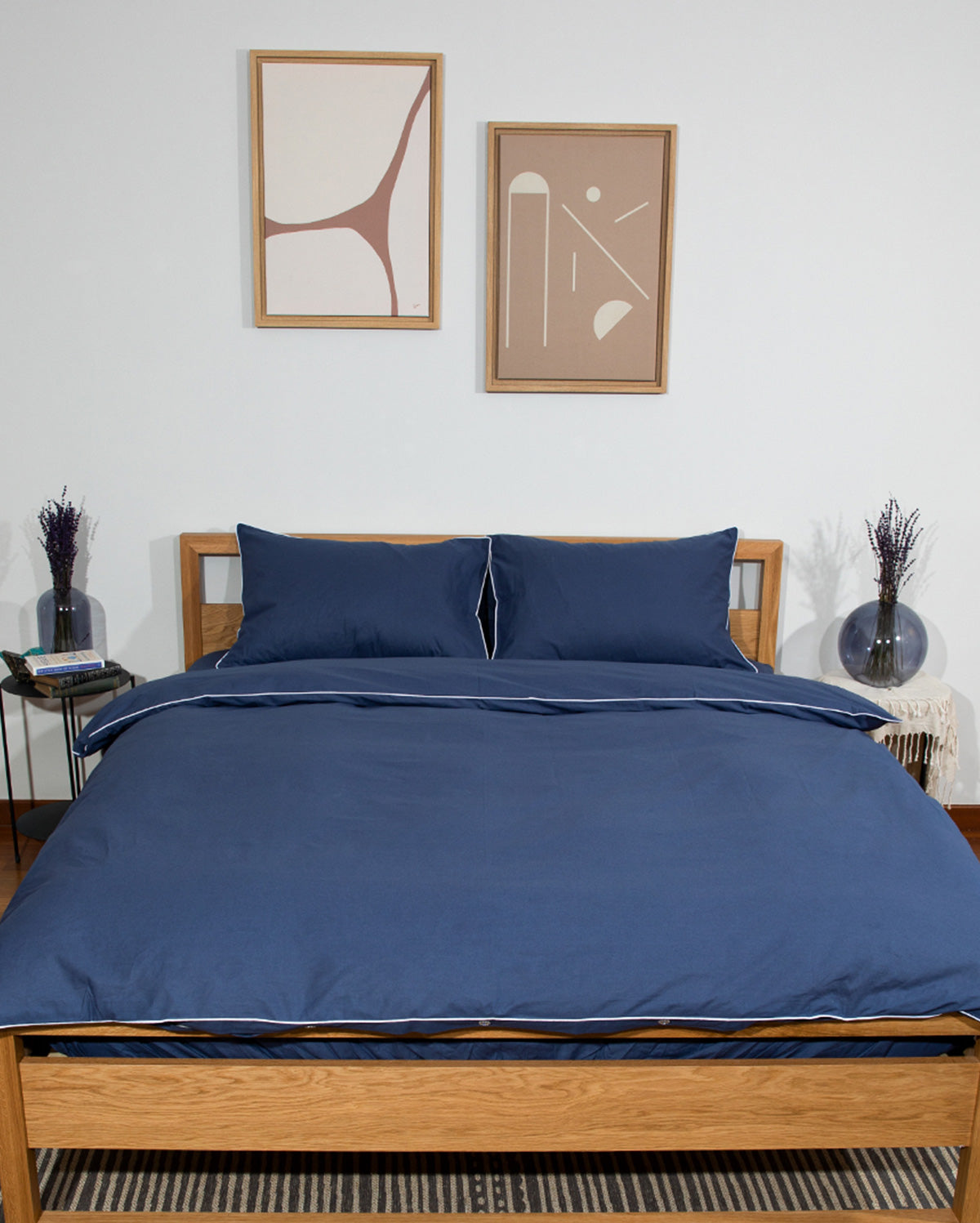 Classic Percale - Duvet Cover Set- Navy Blue with White Piped Edge