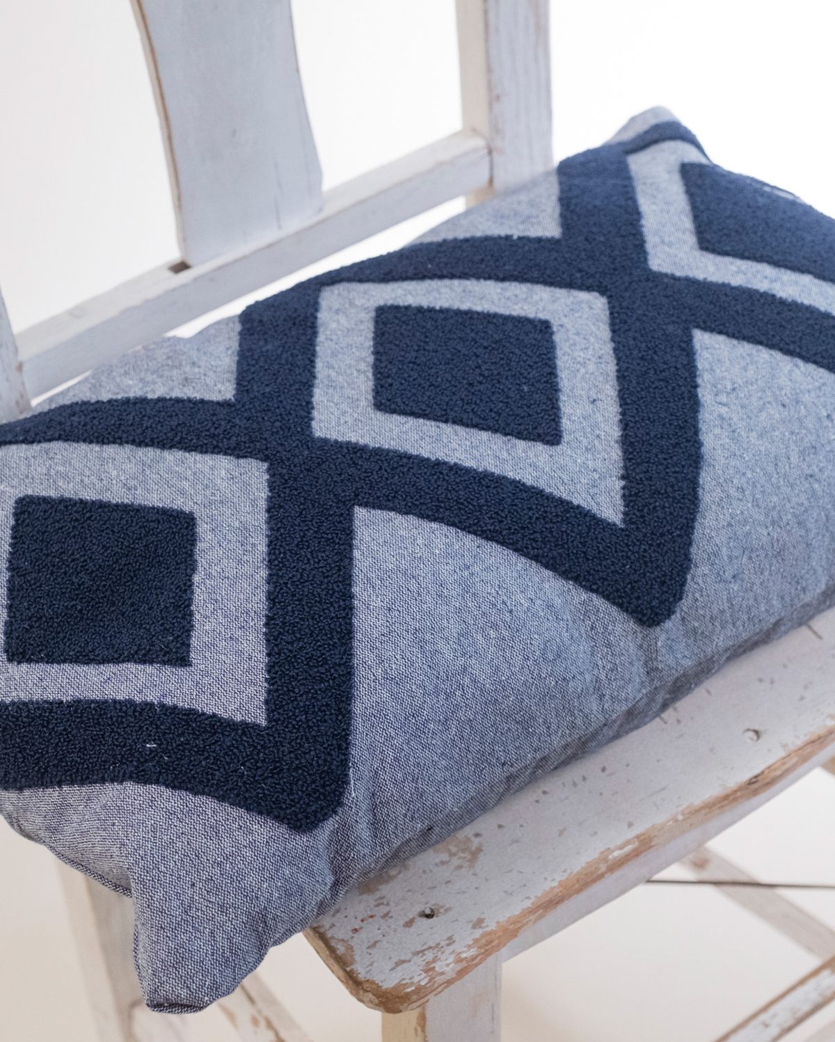 Zigzag Embroidery Cushion Cover - Blue & Grey