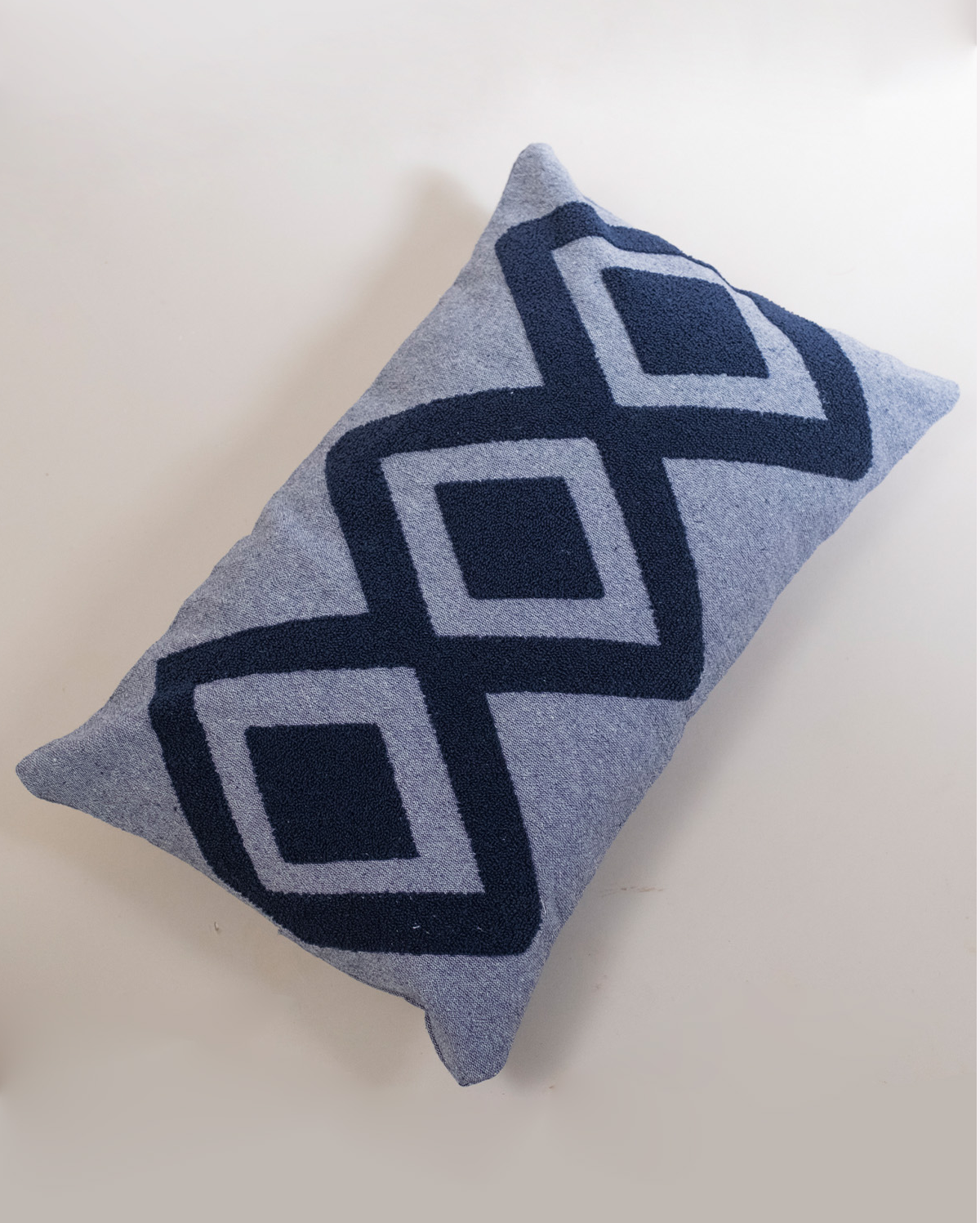 Zigzag Embroidery Cushion Cover - Blue & Grey