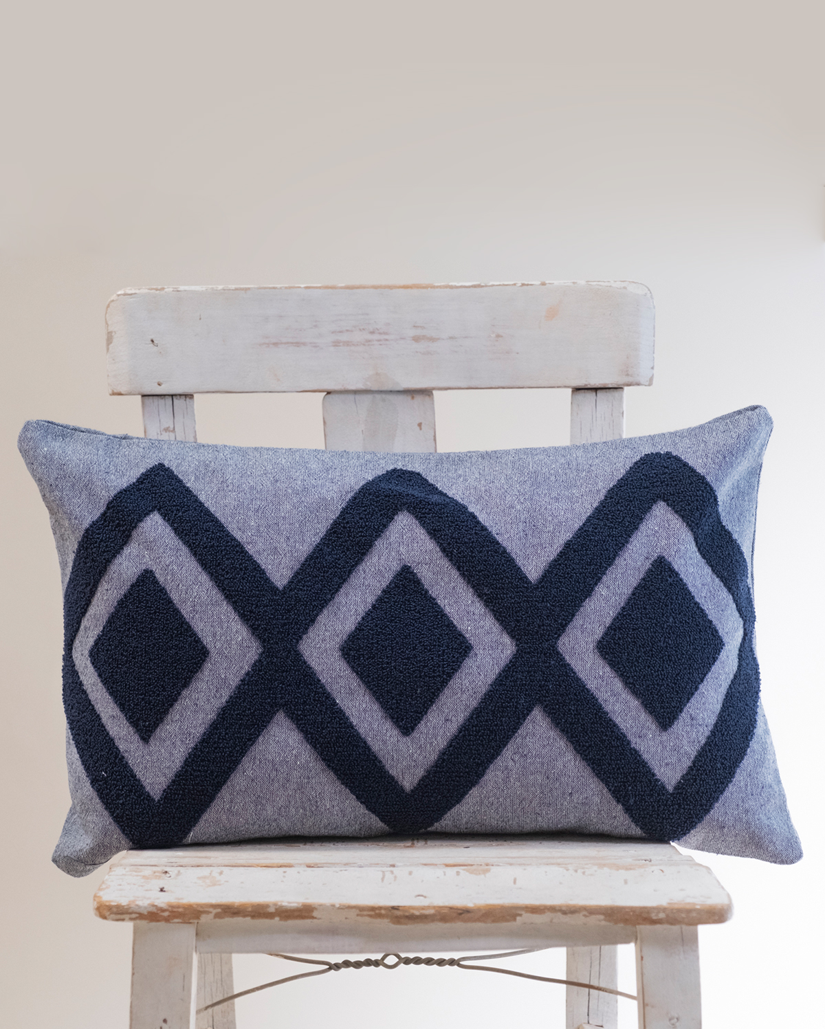 Zigzag Embroidery Cushion Cover - Blue & Grey