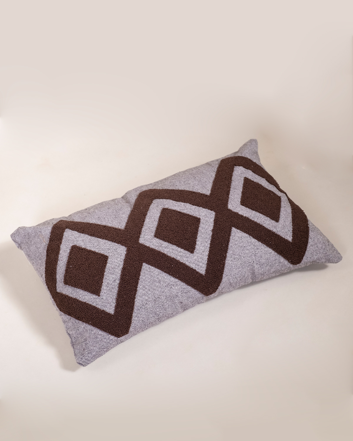 Zigzag Embroidery Cushion Cover - Brown