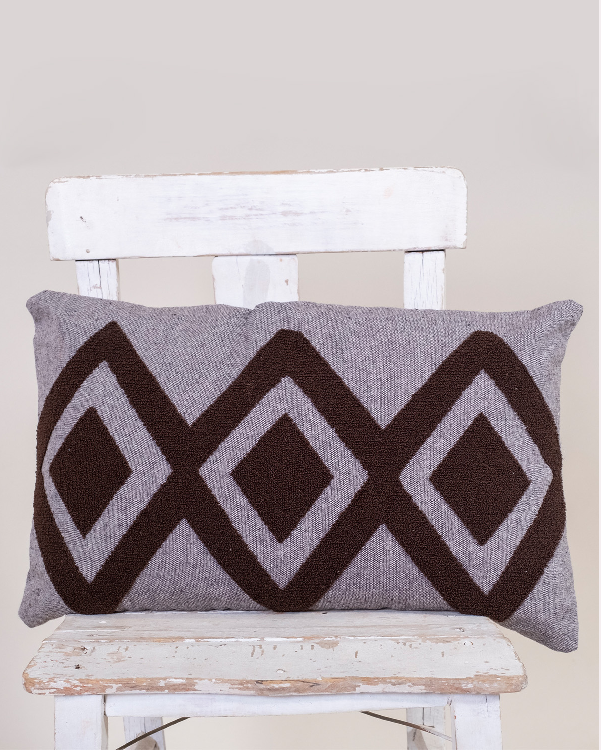 Zigzag Embroidery Cushion Cover - Brown