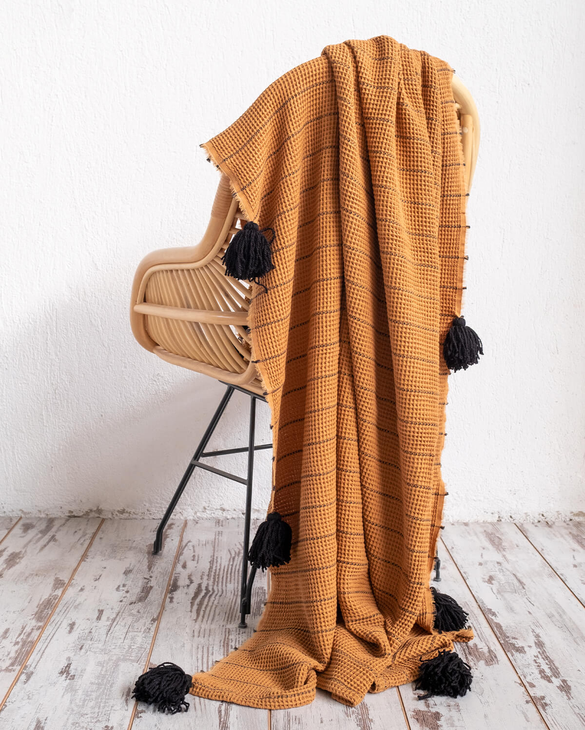 Buhur Cotton Throw  - Camel & Black