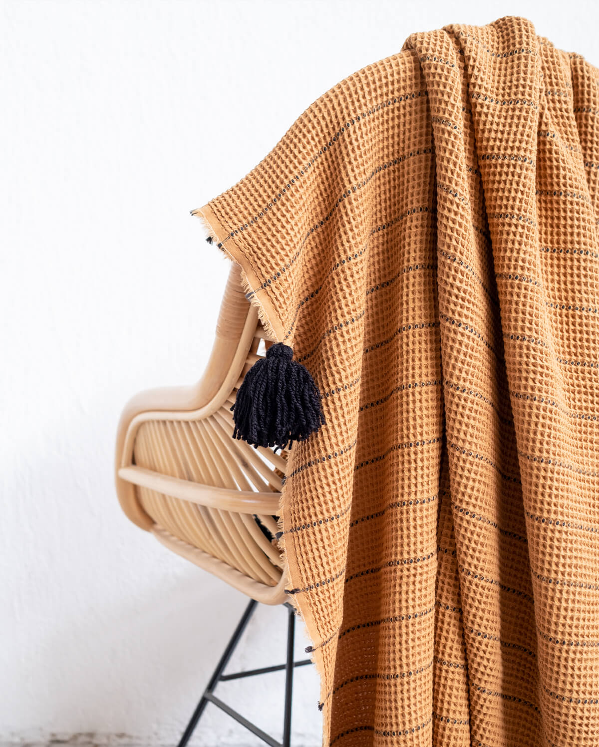 Buhur Cotton Throw  - Camel & Black