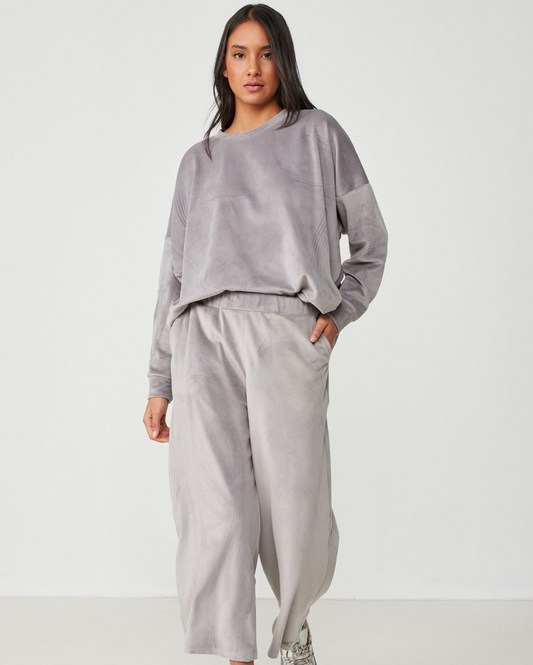 Long Sleeve Velvet Pyjama Set - Grey