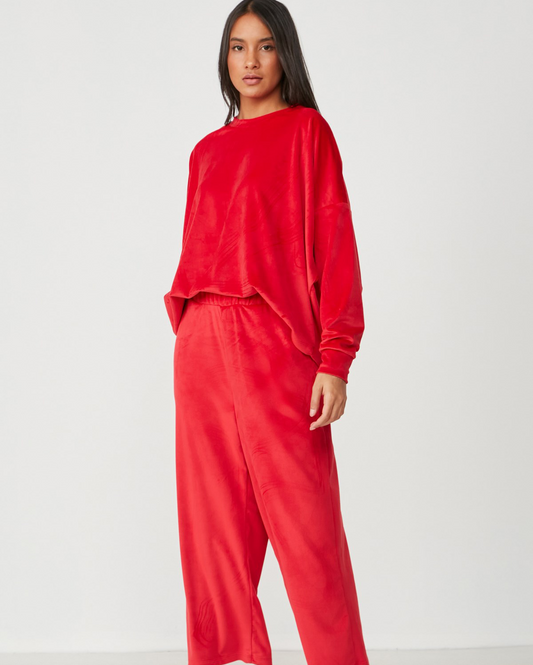 Long Sleeve Velvet Pyjama Set - Red