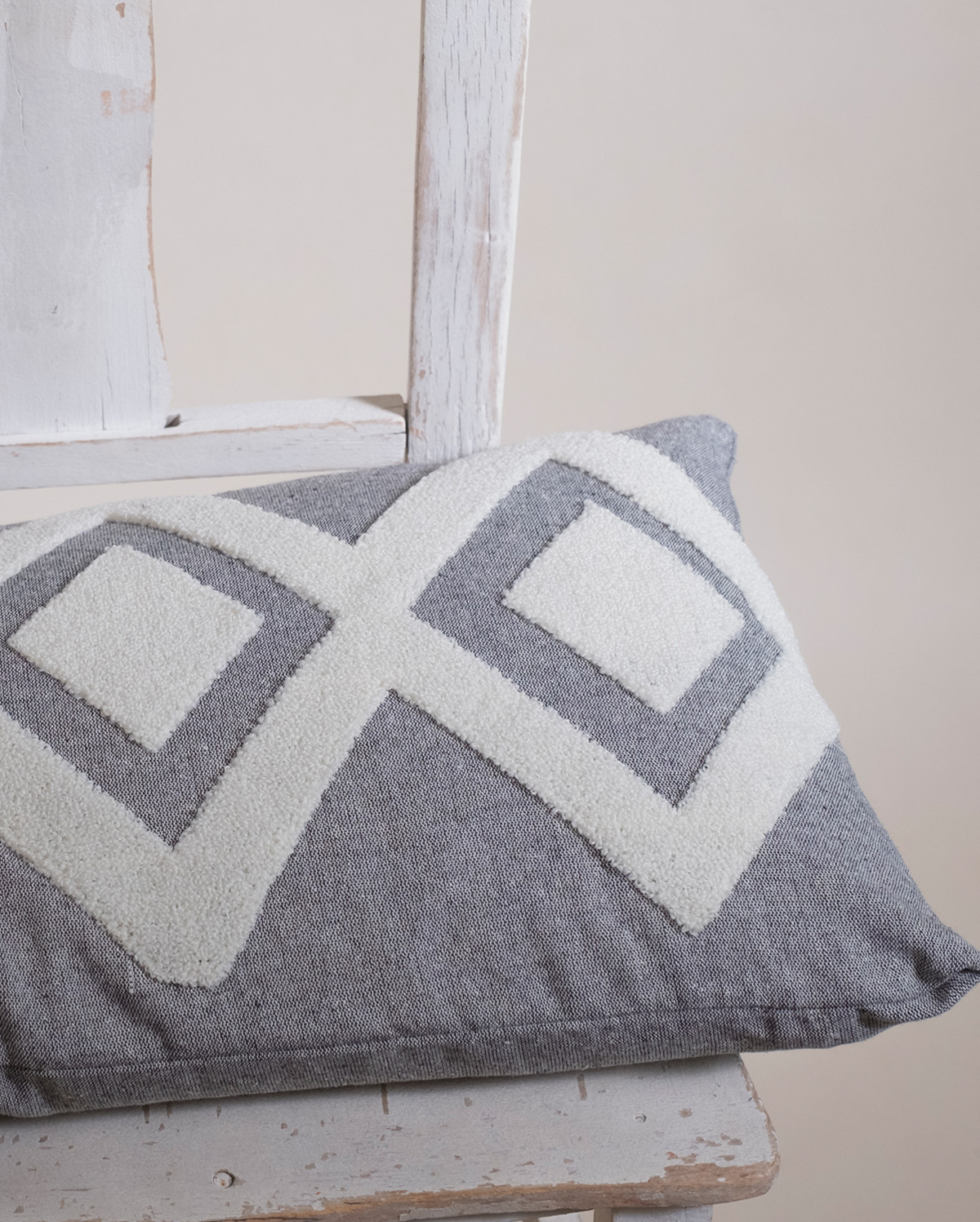 Zigzag Embroidery Cushion Cover - Crayola & Dark Grey