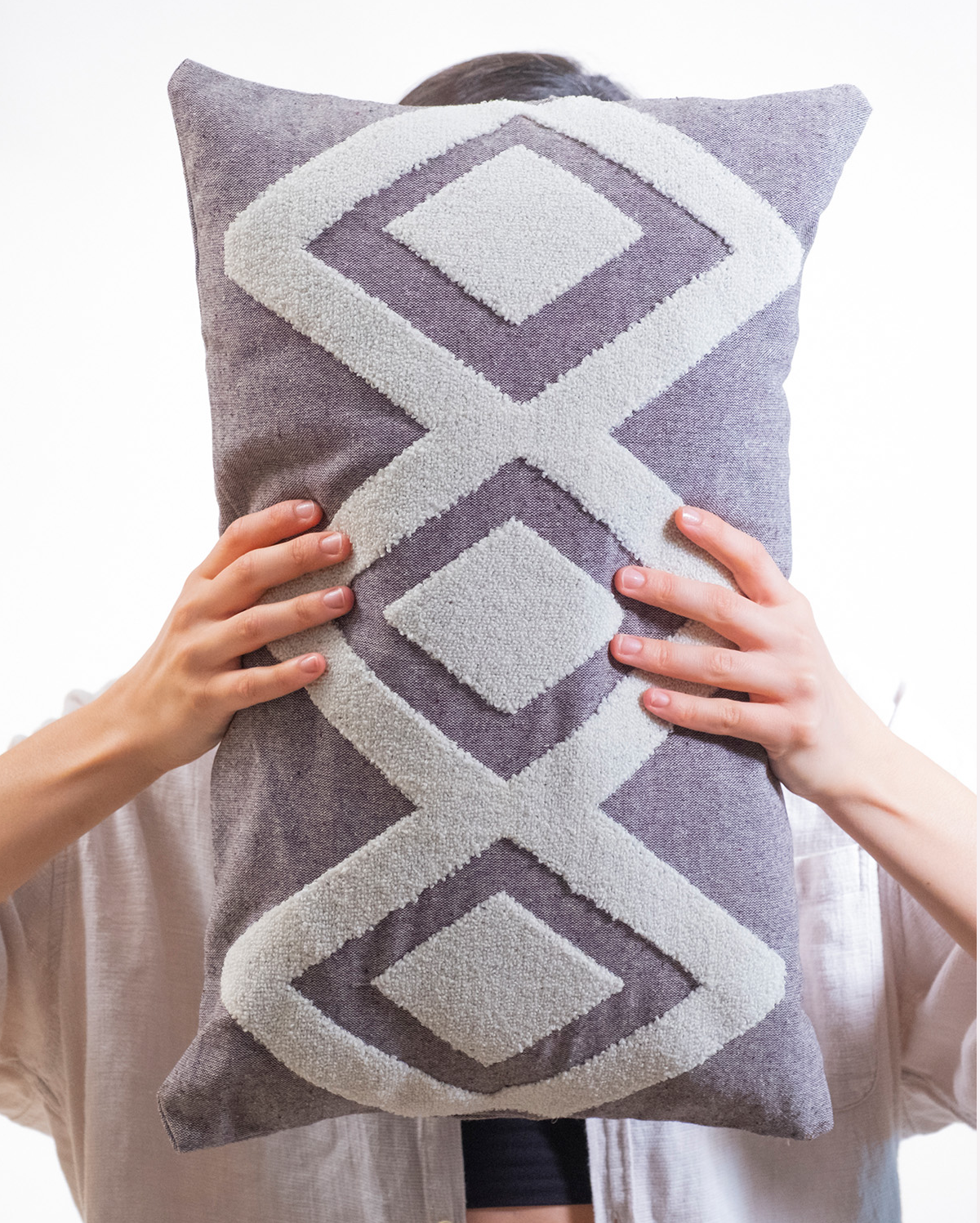 Zigzag Embroidery Cushion Cover - Crayola & Dark Grey