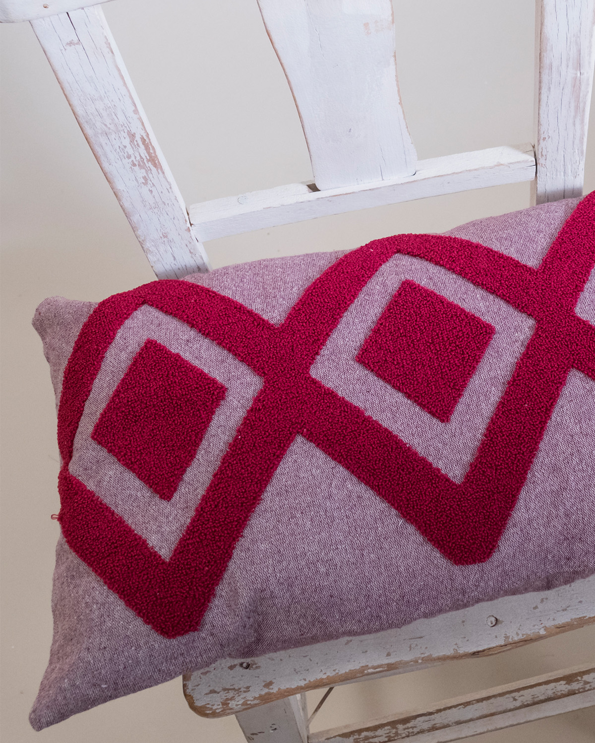 Embroidered Cushion Cover - Damson & Grey