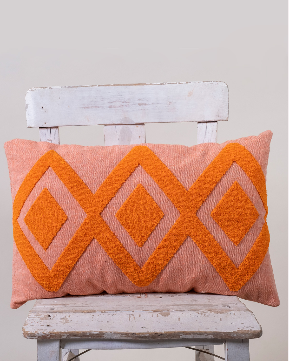 Embroidered Cushion Cover - Apricot & Beige