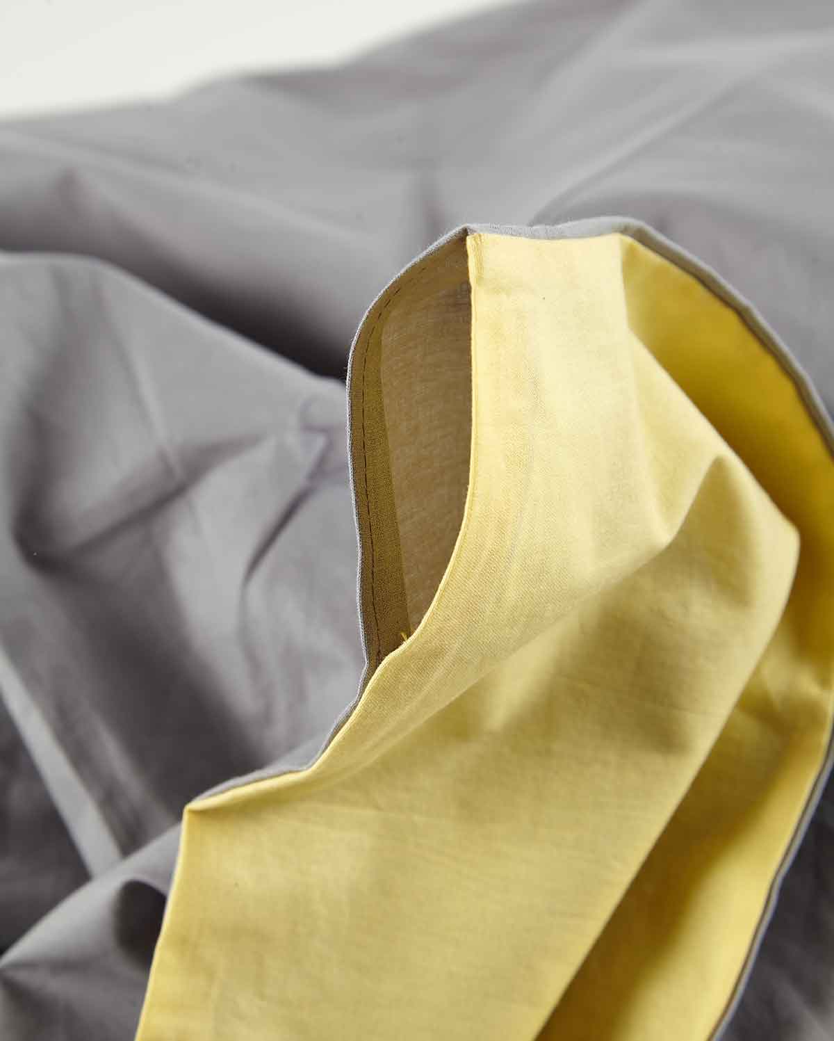 Reversible Percale Bedding Set - Yellow & Dove Grey