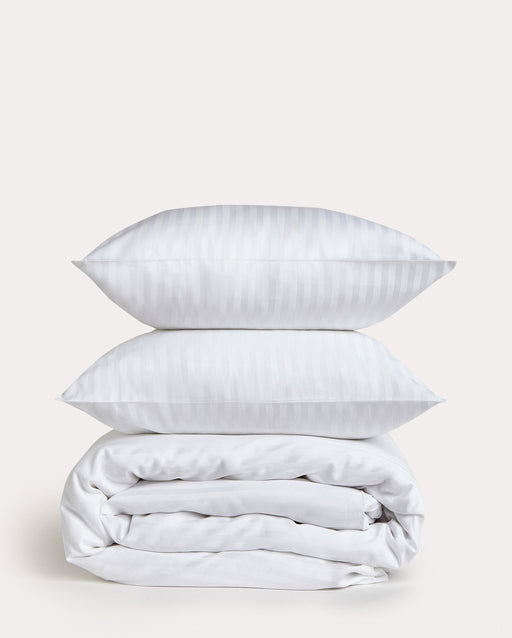 Sateen Stripe - Duvet Cover Set - White - Ocoza