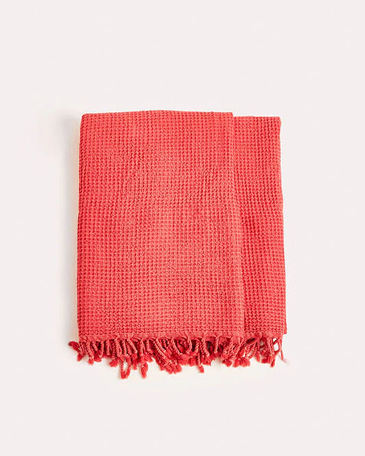 Waffle Cotton Blanket - Red