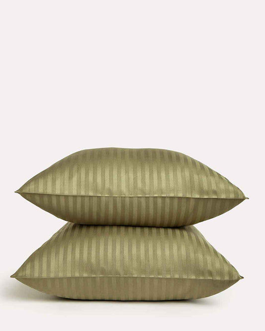 Sateen Stripe Pillowcase 2pcs - Oil Green