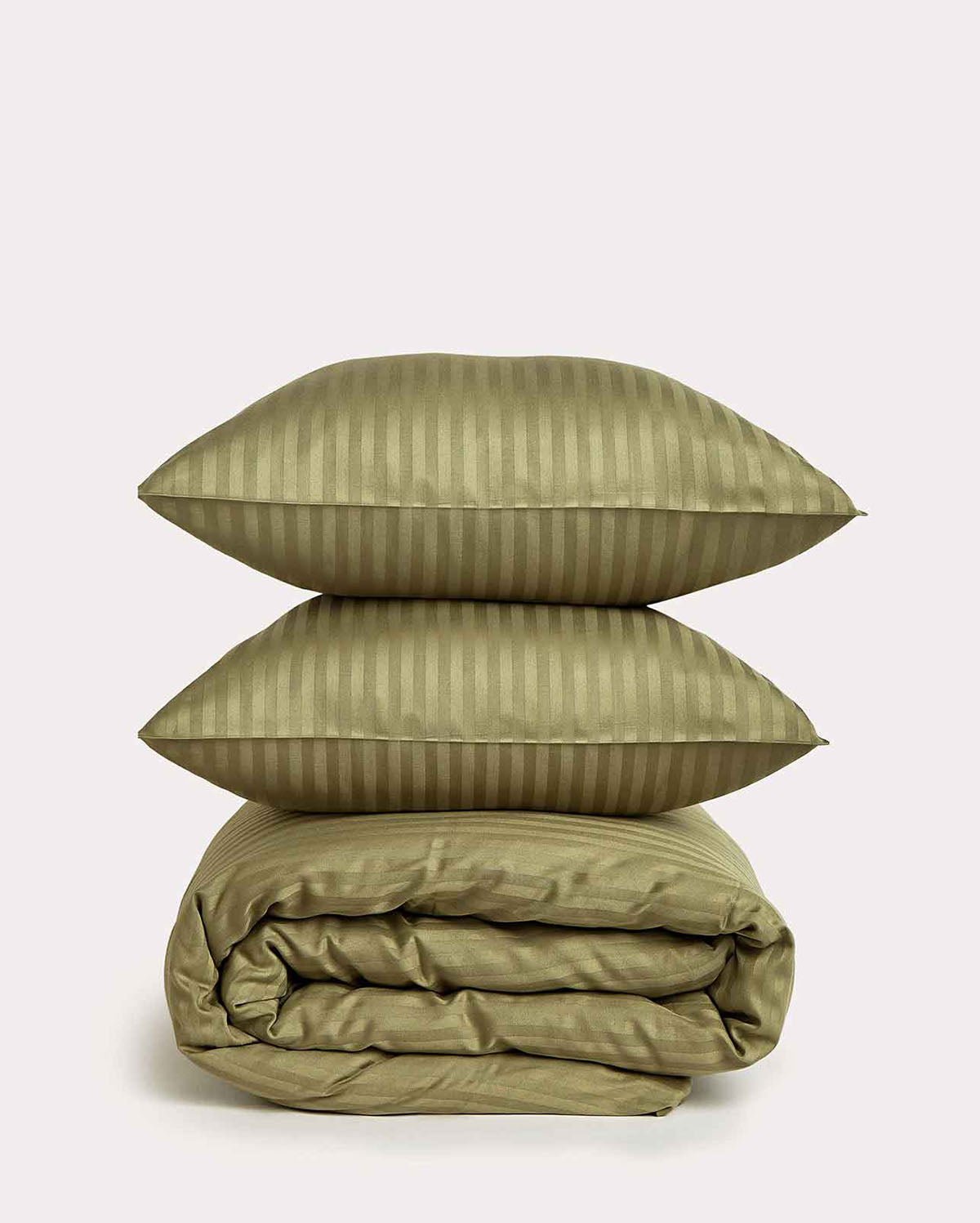 Sateen Stripe - Duvet Cover Set - Oil Green