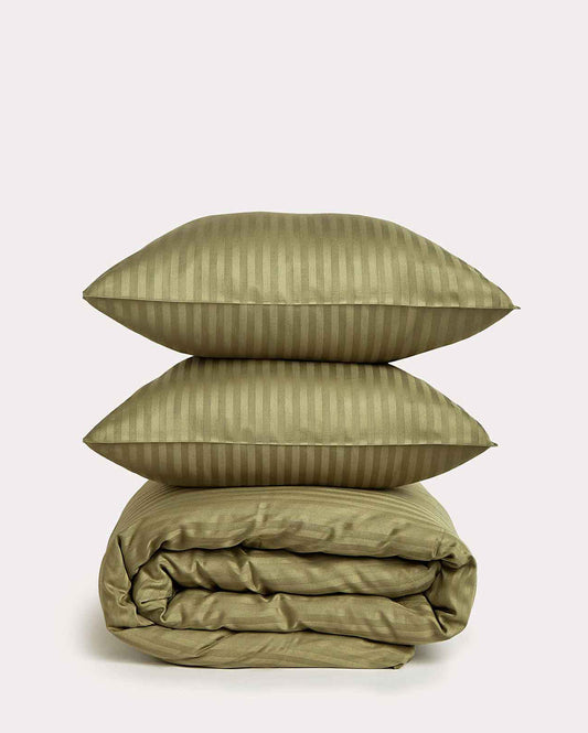 Sateen Stripe - Duvet Cover Set - Oil Green