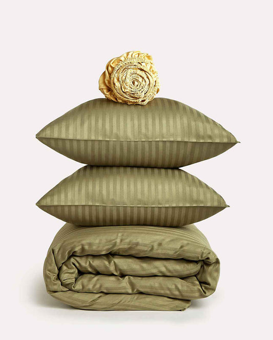 Sateen Stripe - Core Bedding Set - Oil Green & Gold