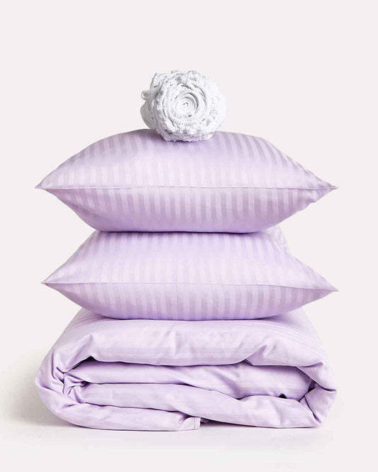 Sateen Stripe - Core Bedding Set - Lilac & White