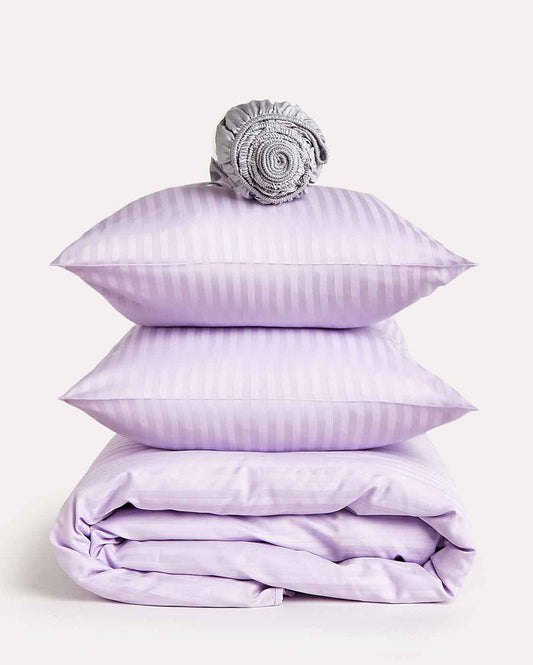 Sateen Stripe - Core Bedding Set - Lilac & Grey