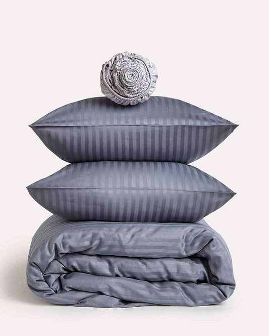 Sateen Stripe - Core Bedding Set - Dark Grey & Grey